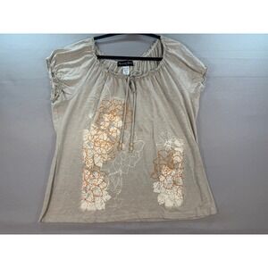 Appropriate Behavior Womens 2X Floral Embroidered Peasant Top Soft Birch Beige